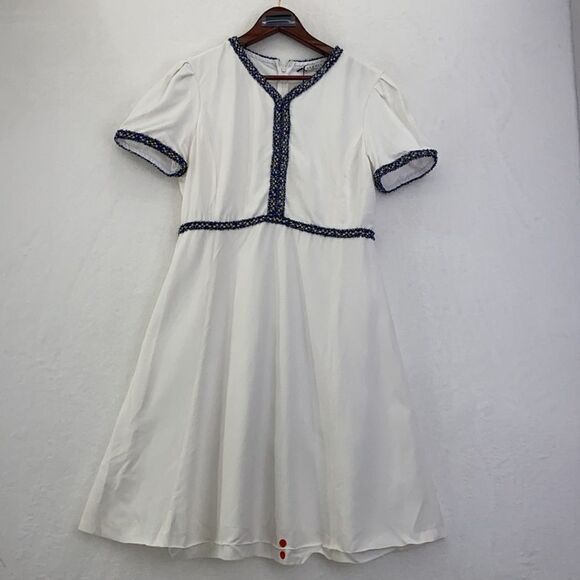 Sandro Reyan Tweed Trim White Dress size 42 - Picture 4 of 8